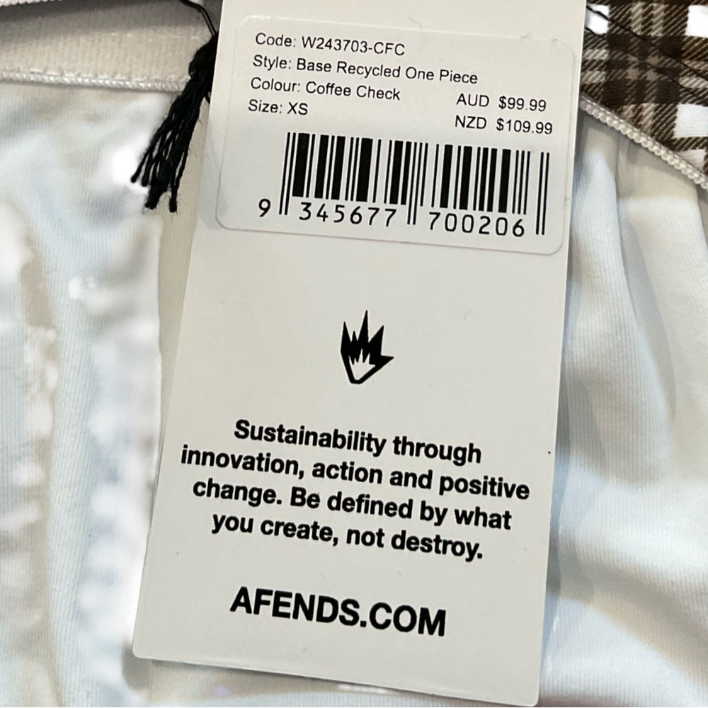 Afends Checkered Brown strapless one piece Swimsuit color Coffee Check size XS - Picture 6 of 7